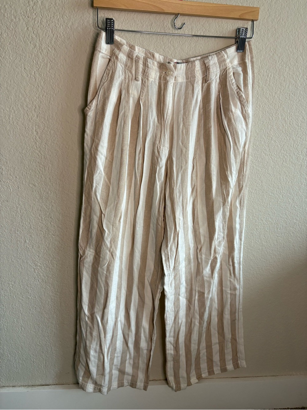 Urban Outfitters Cream & Tan Striped Wide-Leg Pants
